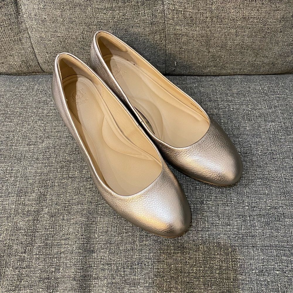 Dune London Gold Leather Almond Toe Pumps Women’s Size 39